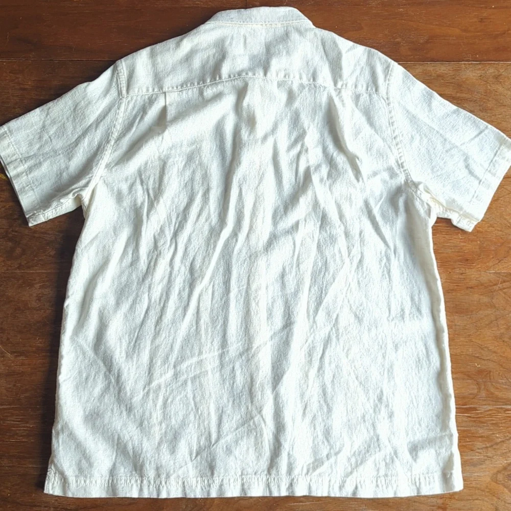 Scotch & Soda Men's Textured Linen Blend Cream Short Sleeve Button Down Shirt, L - Picture 7 of 10
